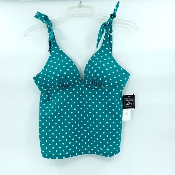 Polka Dot Tankini Swimsuit Womens Small Emerald Push Up Bathing Suit Cruise - Picture 4 of 16